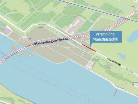 Maassluisedijk tijdelijk versmald